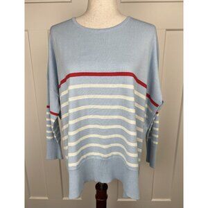 Mersea "Amour" Heart Elbow Patch Sweater NWT Blue Stripe Oversized Side Slit OS